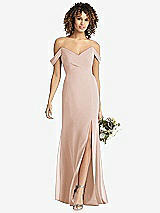 Front View Thumbnail - Cameo Off-the-Shoulder Criss Cross Bodice Trumpet Gown
