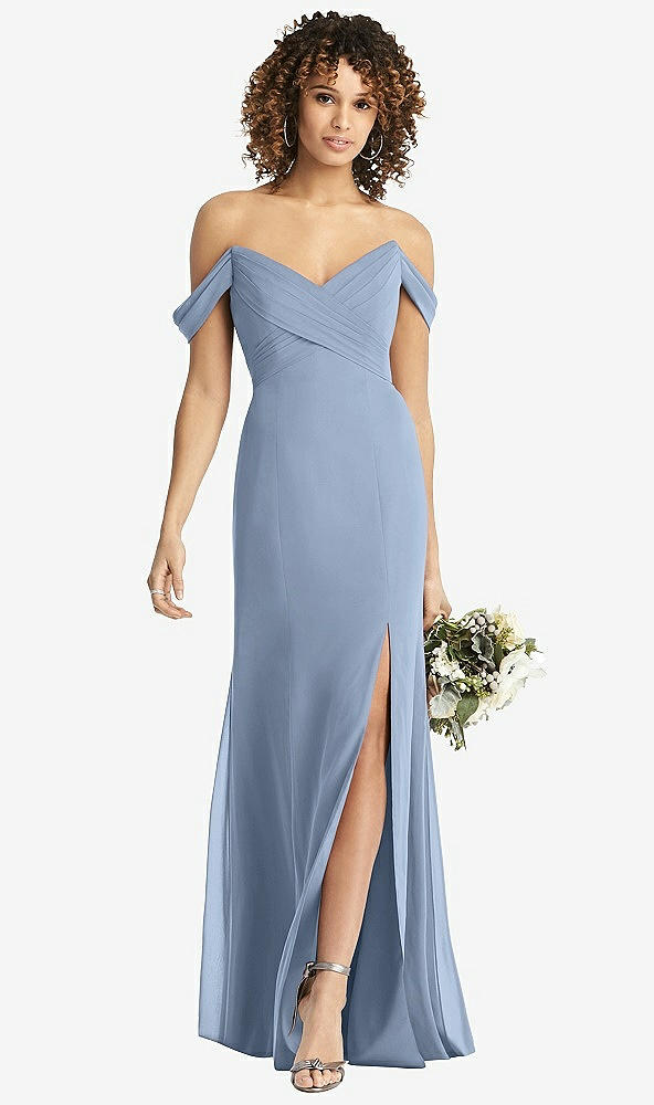 Front View - Cloudy Off-the-Shoulder Criss Cross Bodice Trumpet Gown