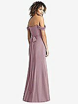 Rear View Thumbnail - Dusty Rose Off-the-Shoulder Criss Cross Bodice Trumpet Gown