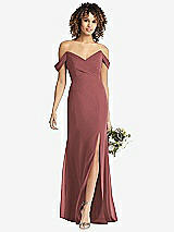 Front View Thumbnail - English Rose Off-the-Shoulder Criss Cross Bodice Trumpet Gown