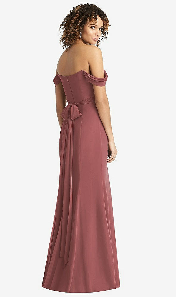 Back View - English Rose Off-the-Shoulder Criss Cross Bodice Trumpet Gown