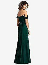Rear View Thumbnail - Evergreen Off-the-Shoulder Criss Cross Bodice Trumpet Gown