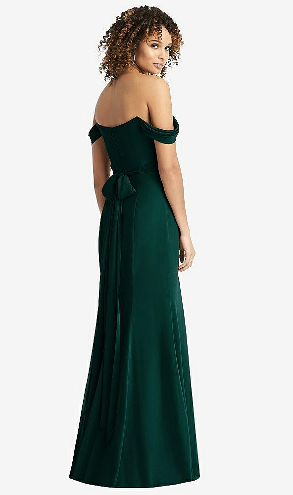 Back View - Evergreen Off-the-Shoulder Criss Cross Bodice Trumpet Gown