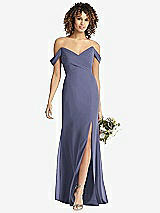 Front View Thumbnail - French Blue Off-the-Shoulder Criss Cross Bodice Trumpet Gown