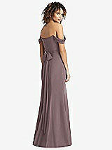 Rear View Thumbnail - French Truffle Off-the-Shoulder Criss Cross Bodice Trumpet Gown
