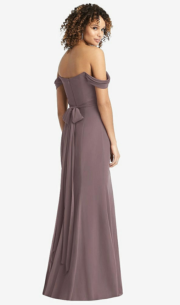 Back View - French Truffle Off-the-Shoulder Criss Cross Bodice Trumpet Gown