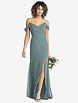 Front View Thumbnail - Icelandic Off-the-Shoulder Criss Cross Bodice Trumpet Gown