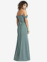 Rear View Thumbnail - Icelandic Off-the-Shoulder Criss Cross Bodice Trumpet Gown