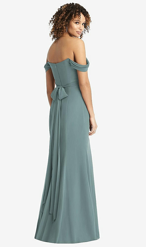 Back View - Icelandic Off-the-Shoulder Criss Cross Bodice Trumpet Gown