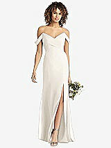 Front View Thumbnail - Ivory Off-the-Shoulder Criss Cross Bodice Trumpet Gown