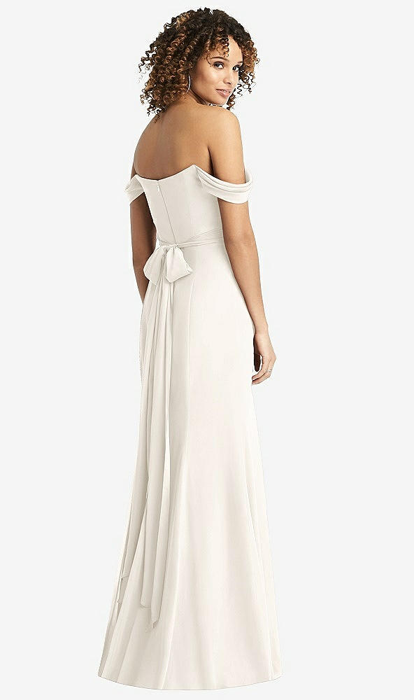 Back View - Ivory Off-the-Shoulder Criss Cross Bodice Trumpet Gown