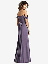 Rear View Thumbnail - Lavender Off-the-Shoulder Criss Cross Bodice Trumpet Gown