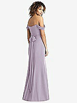 Rear View Thumbnail - Lilac Haze Off-the-Shoulder Criss Cross Bodice Trumpet Gown