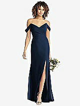 Front View Thumbnail - Midnight Navy Off-the-Shoulder Criss Cross Bodice Trumpet Gown