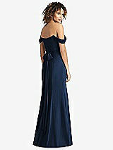 Rear View Thumbnail - Midnight Navy Off-the-Shoulder Criss Cross Bodice Trumpet Gown