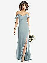 Front View Thumbnail - Morning Sky Off-the-Shoulder Criss Cross Bodice Trumpet Gown