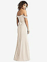 Rear View Thumbnail - Oat Off-the-Shoulder Criss Cross Bodice Trumpet Gown
