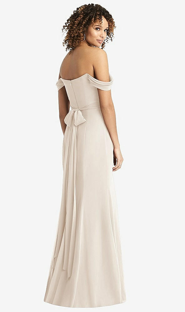 Back View - Oat Off-the-Shoulder Criss Cross Bodice Trumpet Gown