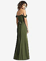 Rear View Thumbnail - Olive Green Off-the-Shoulder Criss Cross Bodice Trumpet Gown