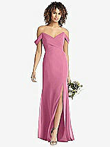 Front View Thumbnail - Orchid Pink Off-the-Shoulder Criss Cross Bodice Trumpet Gown