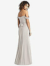 Rear View Thumbnail - Oyster Off-the-Shoulder Criss Cross Bodice Trumpet Gown