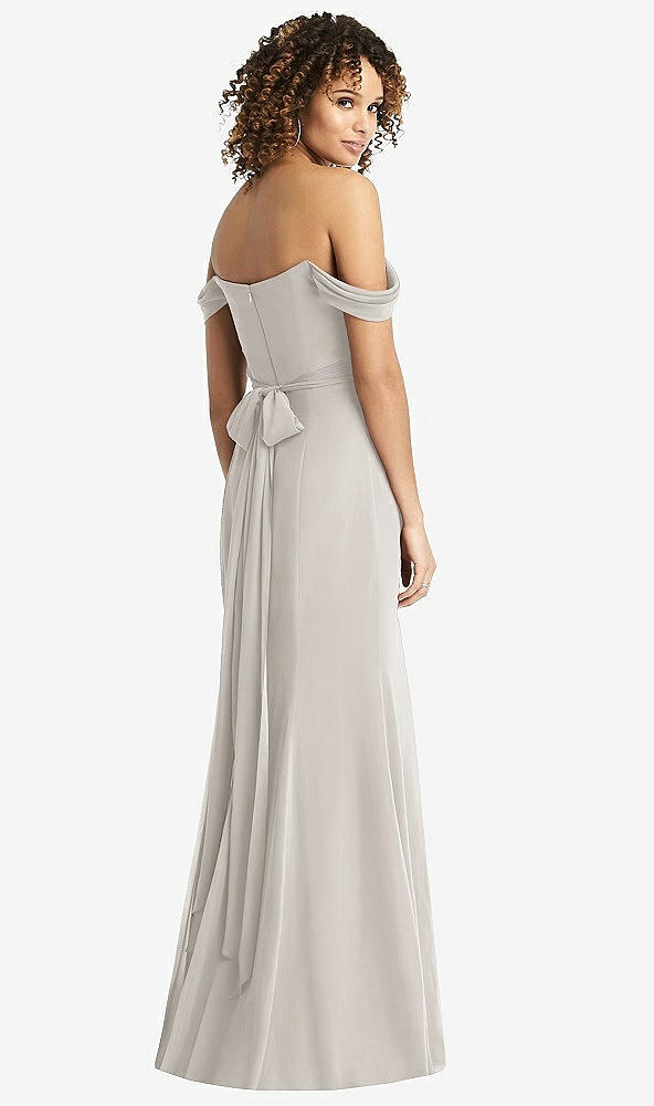 Back View - Oyster Off-the-Shoulder Criss Cross Bodice Trumpet Gown