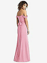 Rear View Thumbnail - Peony Pink Off-the-Shoulder Criss Cross Bodice Trumpet Gown