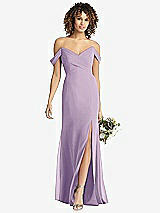 Front View Thumbnail - Pale Purple Off-the-Shoulder Criss Cross Bodice Trumpet Gown