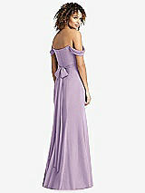 Rear View Thumbnail - Pale Purple Off-the-Shoulder Criss Cross Bodice Trumpet Gown