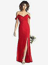 Front View Thumbnail - Parisian Red Off-the-Shoulder Criss Cross Bodice Trumpet Gown