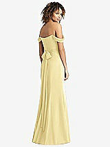 Rear View Thumbnail - Pale Yellow Off-the-Shoulder Criss Cross Bodice Trumpet Gown