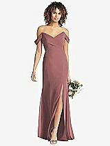 Front View Thumbnail - Rosewood Off-the-Shoulder Criss Cross Bodice Trumpet Gown