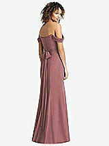 Rear View Thumbnail - Rosewood Off-the-Shoulder Criss Cross Bodice Trumpet Gown