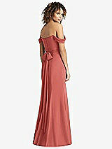 Rear View Thumbnail - Coral Pink Off-the-Shoulder Criss Cross Bodice Trumpet Gown