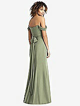 Rear View Thumbnail - Sage Off-the-Shoulder Criss Cross Bodice Trumpet Gown