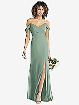 Front View Thumbnail - Seagrass Off-the-Shoulder Criss Cross Bodice Trumpet Gown