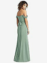 Rear View Thumbnail - Seagrass Off-the-Shoulder Criss Cross Bodice Trumpet Gown