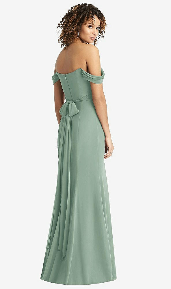 Back View - Seagrass Off-the-Shoulder Criss Cross Bodice Trumpet Gown