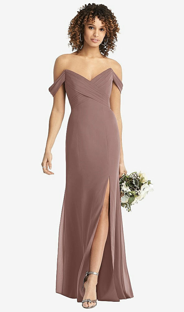 Front View - Sienna Off-the-Shoulder Criss Cross Bodice Trumpet Gown