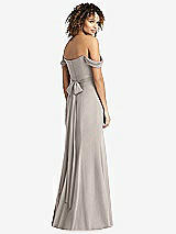 Rear View Thumbnail - Taupe Off-the-Shoulder Criss Cross Bodice Trumpet Gown