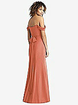 Rear View Thumbnail - Terracotta Copper Off-the-Shoulder Criss Cross Bodice Trumpet Gown