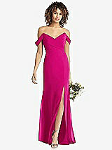 Front View Thumbnail - Think Pink Off-the-Shoulder Criss Cross Bodice Trumpet Gown
