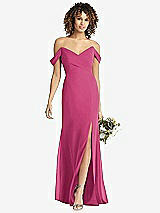Front View Thumbnail - Tea Rose Off-the-Shoulder Criss Cross Bodice Trumpet Gown