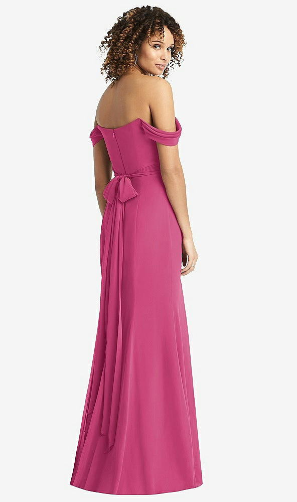 Back View - Tea Rose Off-the-Shoulder Criss Cross Bodice Trumpet Gown
