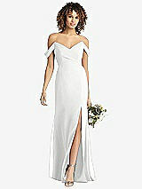 Front View Thumbnail - White Off-the-Shoulder Criss Cross Bodice Trumpet Gown