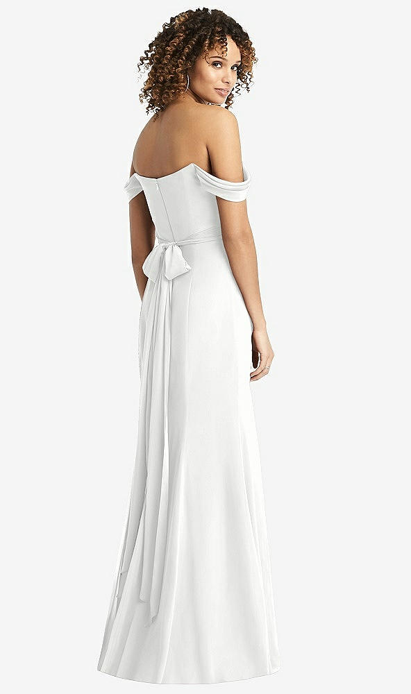 Back View - White Off-the-Shoulder Criss Cross Bodice Trumpet Gown