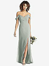 Front View Thumbnail - Willow Green Off-the-Shoulder Criss Cross Bodice Trumpet Gown