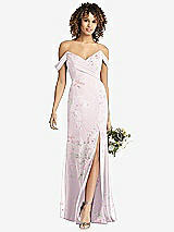 Front View Thumbnail - Watercolor Print Off-the-Shoulder Criss Cross Bodice Trumpet Gown