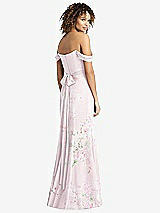 Rear View Thumbnail - Watercolor Print Off-the-Shoulder Criss Cross Bodice Trumpet Gown