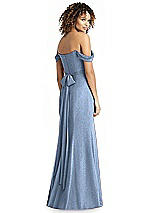 Front View Thumbnail - Cloudy Silver Shimmer Off-the-Shoulder Gown with Sash